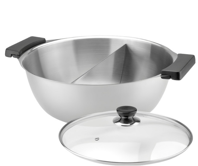 Chieh Pao 潔豹 304不銹鋼 康潔雙格火鍋 附玻璃蓋 電磁爐適用, 32cm, 不銹鋼色, 1個