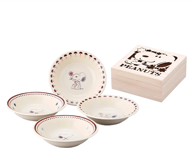 yamaka 山加商店 史努比陶瓷盤4件組 附木製收納盒, 4件組陶瓷盤 + 1個木製收納盒, SNOOPY 多色, 1組