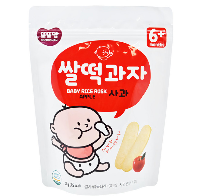 DDODDOmam 聰明媽媽 韓爸田園日記 米片片米餅, 蘋果, 20g, 1包