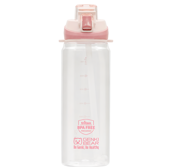 GENKI BEAR 元氣熊 勾勾手Tritan運動水壺, 嫣粉色, 900ml, 1個