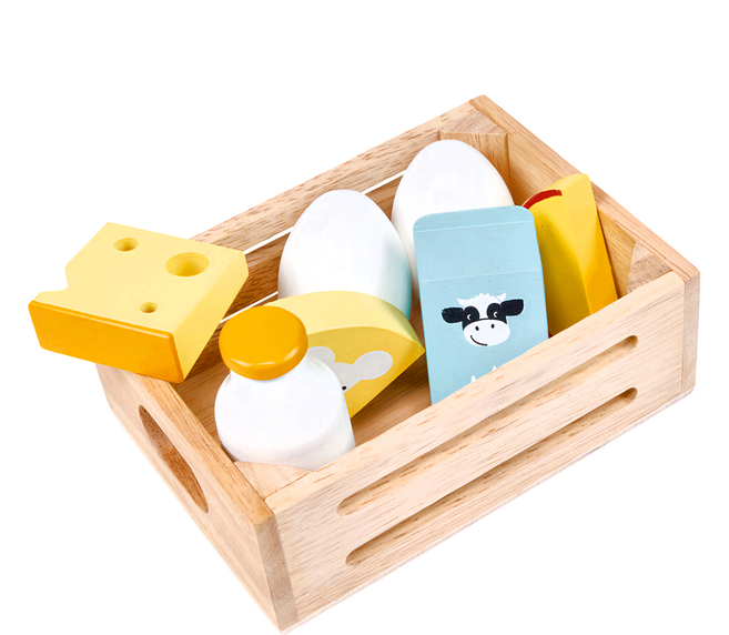 Mentari 新鮮乳製品木盒：1瓶鮮乳 1盒鮮乳 2顆雞蛋和3塊乳酪, 多色, 1組