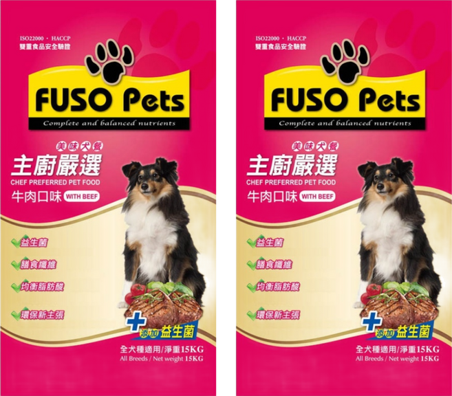 福壽實業 FUSO Pets 全犬用 主廚嚴選 狗飼料 添加益生菌, 牛肉, 15kg, 2袋