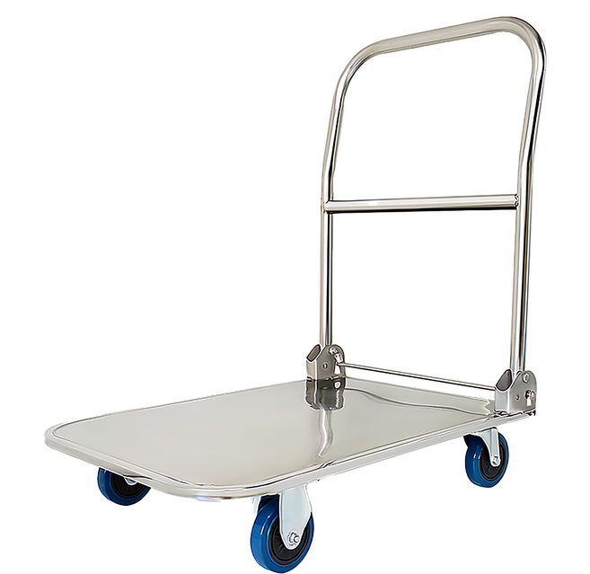 嘉鴻牌 202不鏽鋼全平面可摺疊收納手推車_小(1個), 銀色, 1入