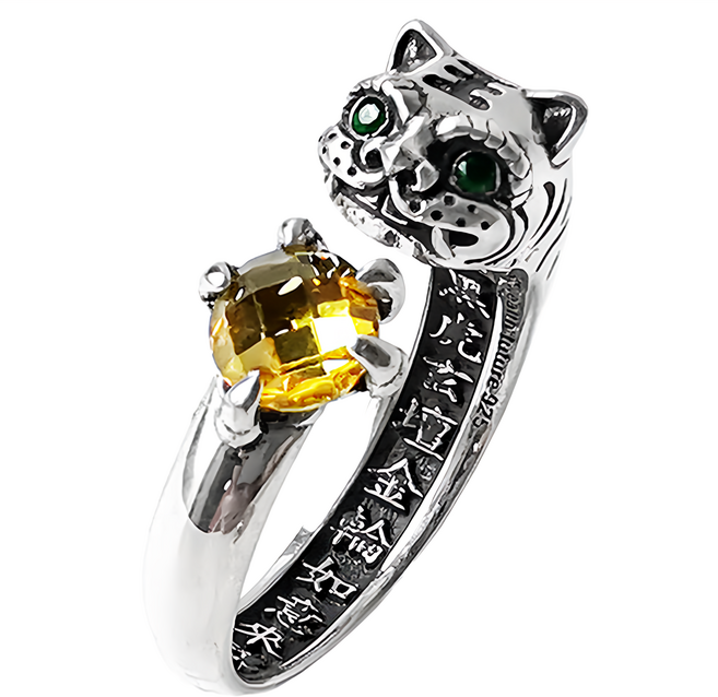 財神小舖 虎爺抱鑽戒指 轉運銀活戒圍