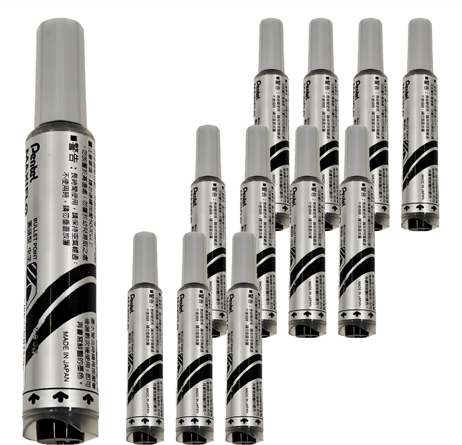Pentel 飛龍文具 MAXIFLO 直液後壓白板筆, 黑色, 12支