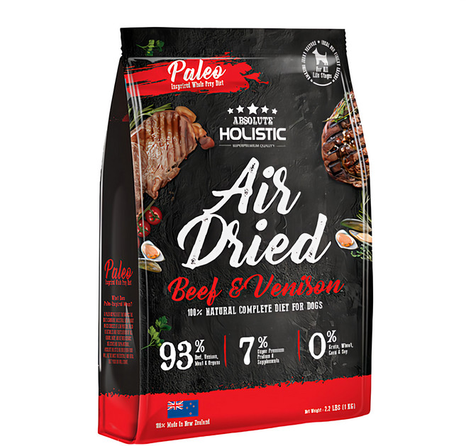 ABSOLUTE HOLISTIC 全齡犬 鮮食肉片, 放牧牛 + 放牧鹿 + 綠貽貝 + 牛磺酸, 1000g, 1袋