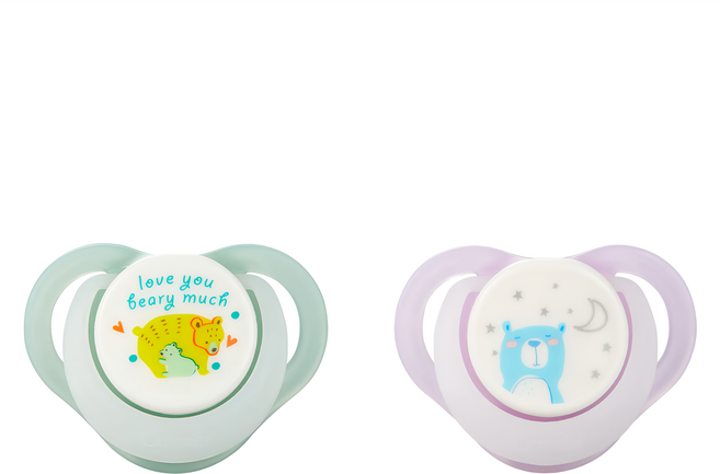 Combi 康貝 Night系列 安撫奶嘴 2入 8-18個月, 綠色小熊 + 紫色小熊, 1組