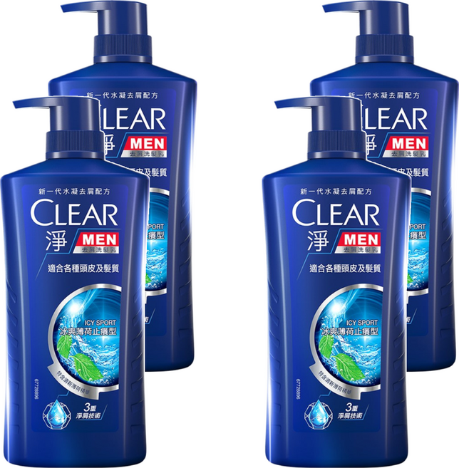 CLEAR 淨 冰涼薄荷止癢 男士去屑洗髮乳, 750g, 4瓶