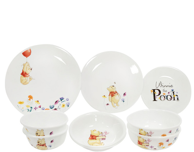 Corelle Brands 康寧餐具 碗盤9件組, 小熊維尼 白色, 2個餐碗 + 2個湯碗 + 2個前菜盤 + 小圓盤 + 中圓盤 + 大園盤, 1組