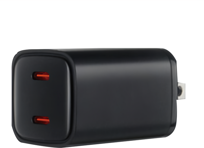 YUNMI 40W氮化鎵數顯充電器 PD快充 雙TYPE-C孔充電頭 iPhone豆腐頭, 黑色, 1個