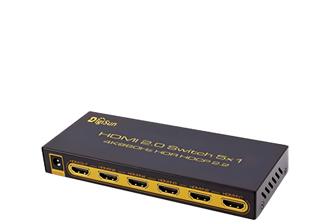 DigiSun 得揚 4K HDMI 2.0 五進一出影音切換器 支援4K@60Hz解析度 HDR高動態範圍成像, 黑色 + 黃色, 1個