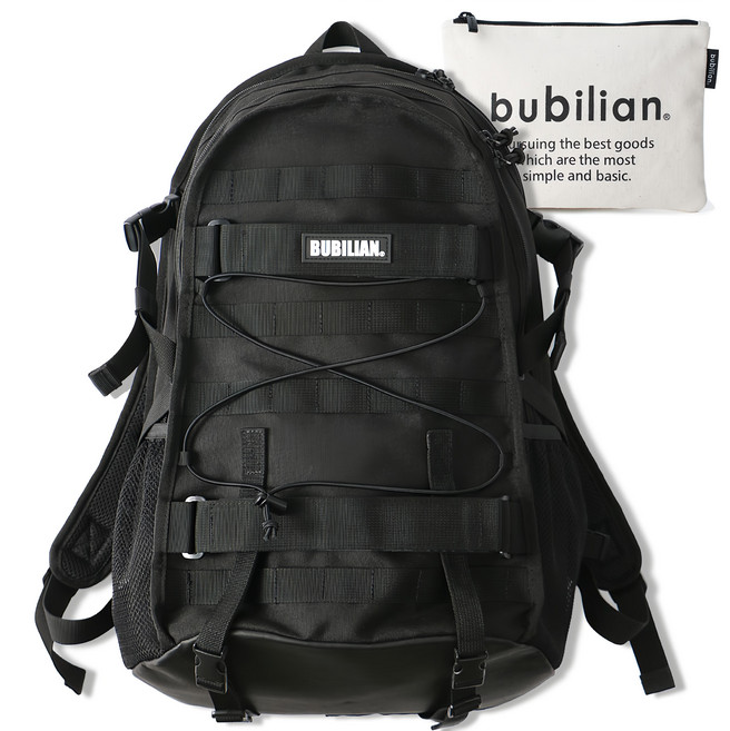 bubilian Snowy 後背包 + 迷你手拿包, 黑色背包 + 白色手拿包