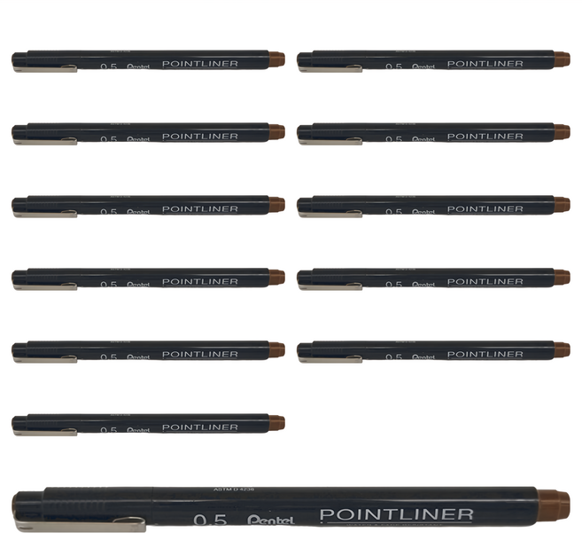 Pentel 飛龍文具 POINTLINER 代針筆 S20P-5SP 0.5mm 12支, 焦茶色