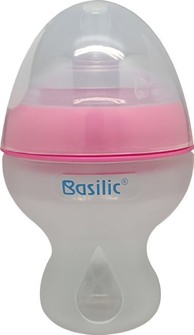 Basilic 貝喜力克 寬口徑矽膠奶瓶 食品級矽膠製成 不含雙酚A 仿母乳外型設計 雙透氣孔設計 高透明度與抗撕裂, S, 顏色隨機, 250ml, 1入