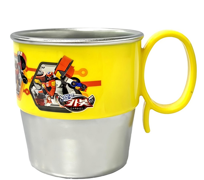 LE BARN Hello Carbot 衝鋒戰士把手不鏽鋼杯, 1個, 銀色 + 黃色, 280ml