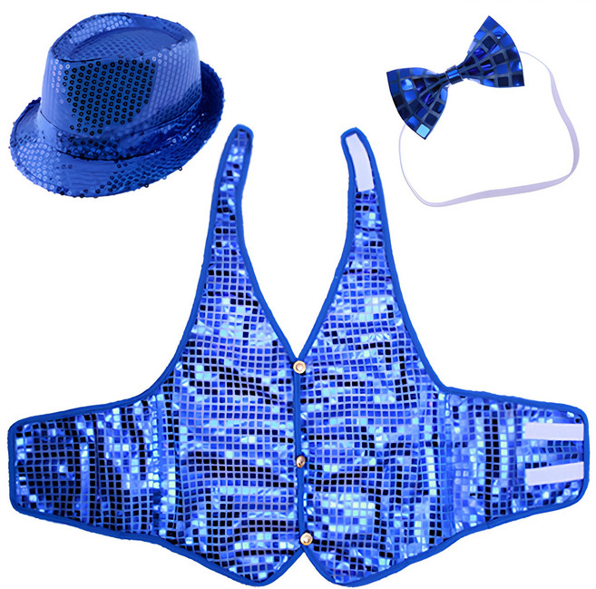 LivingDA 亮片帽+亮片背心XL+蝴蝶領結套組, 藍色, 1組