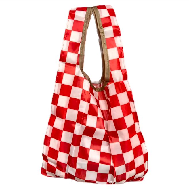 FIFI 手腕型立體環保購物袋 紅白格 23x19x12cm 可折疊收納, 1個