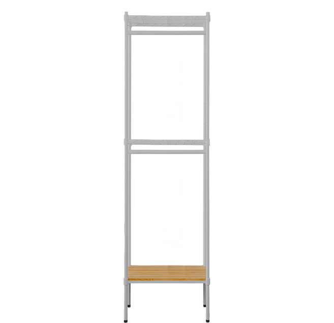 dayneeds 日需百備 松木烤漆三層雙桿衣櫥 輪衣櫥 + 掛衣架 + 收納架 + 層架 + 鐵架, 白色