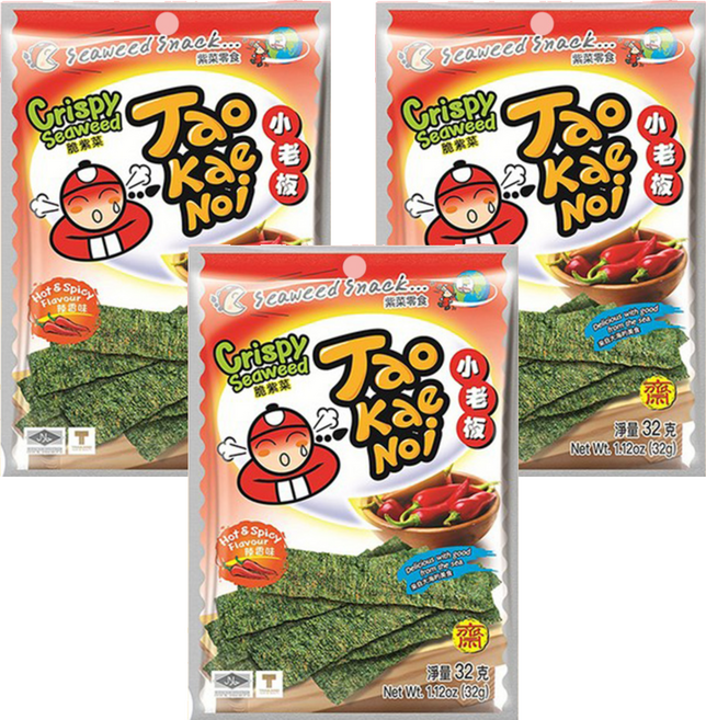 TAO KAE NOI 小老板 厚片海苔 辣香味, 32g, 3包
