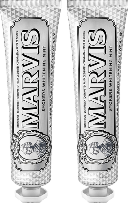 MARVIS 台灣公司貨 義大利精品牙膏 強化亮白薄荷 菱格白, 2個, 85ml