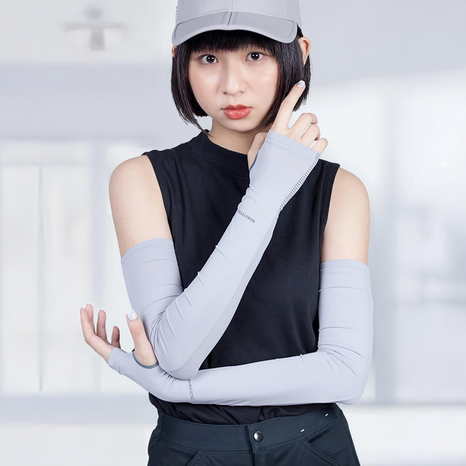 NAMATETSU 生鐵 手掌防滑設計防曬冰涼袖套 女用, 灰色, 1雙