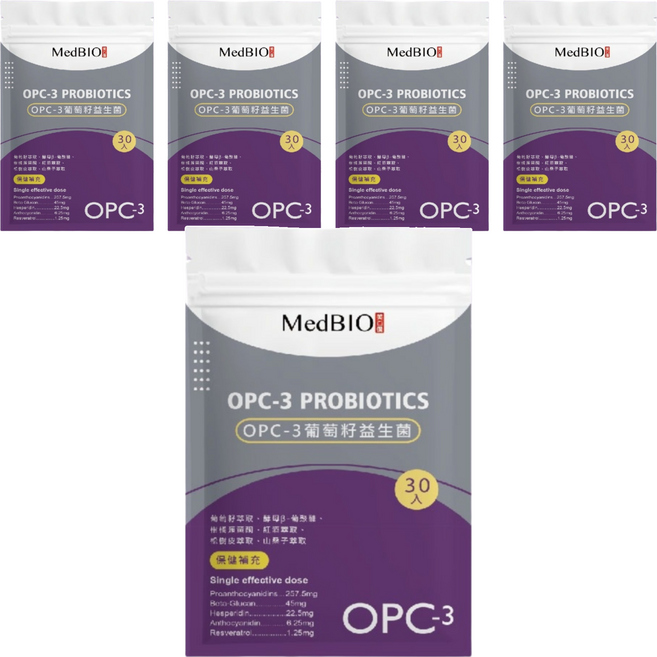 MedBIO 美百優 OPC-3葡萄籽益生菌膠囊, 500mg, 30顆, 5包