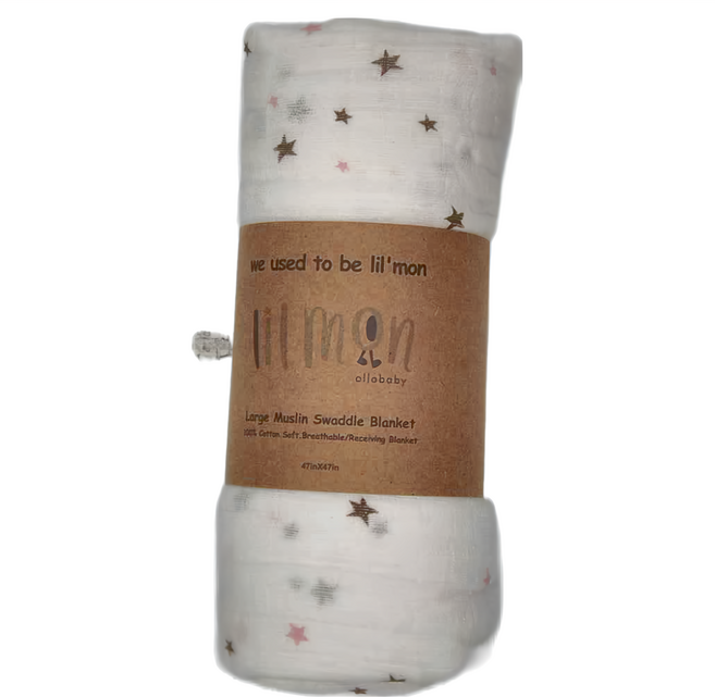 lilmon 小星星紗布包巾 2入 100%純棉柔軟透氣 47in x 47in