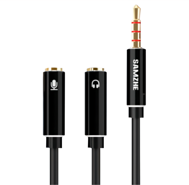 山澤 3.5mm Aux高保真抗干擾一分二耳機麥克風分接線 25CM, 單一商品, 1條, 黑色