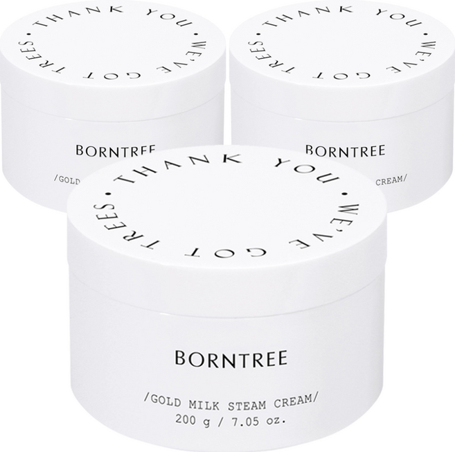 BORNTREE 黃金牛奶蒸氣乳霜 200g 強效保濕 質地柔軟 輕薄質感 四季可用, 3罐