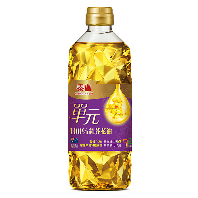 TAISUN 泰山 單元100%純芥花油 1罐 1L 澳洲進口 適用於多種烹調方式, 1桶