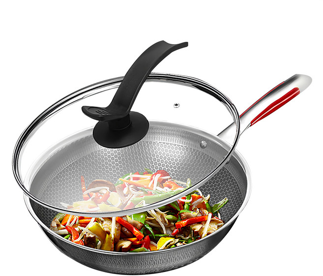 蜂窩 316不銹鋼炒鍋 附玻璃蓋, 32cm, 1組