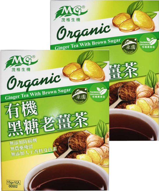 茂格生機 有機黑糖老薑茶, 15g, 10包, 2盒
