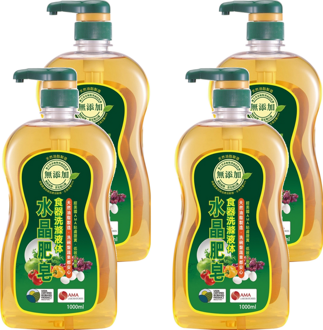 南僑水晶 水晶肥皂 食器洗滌液体, 1L, 4瓶