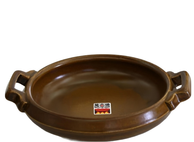 萬古燒 焦茶貽釉5吋耐熱陶板 - 日本製 直徑16x含耳長20.5x高4cm, 1個