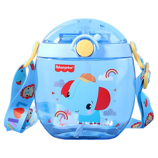 fisher-price 費雪 迪士尼 立體3D圖案矽膠包覆方形兒童用吸管水壺, 1個, 550ml, 藍色費雪