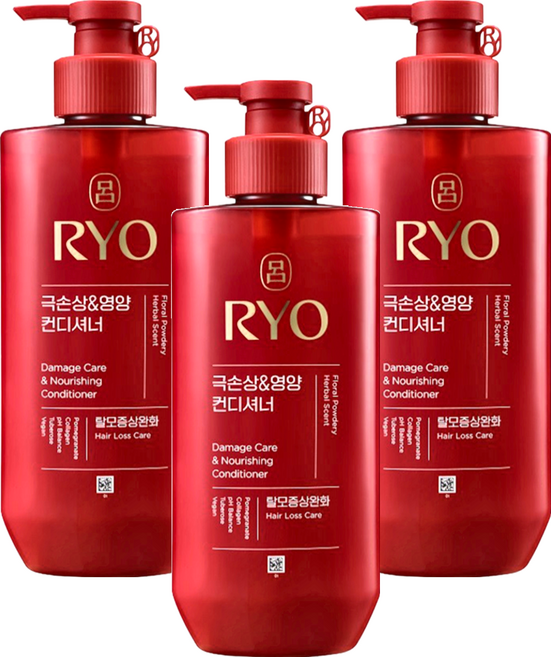 RYO 呂 韓方頭皮瞬效修護潤髮乳 染燙受損, 480ml, 3瓶