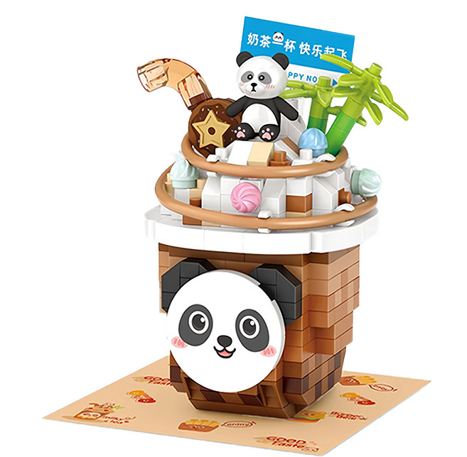 LoZ 熊貓雪頂奶茶積木-380pcs loz8811, 1入, 棕色