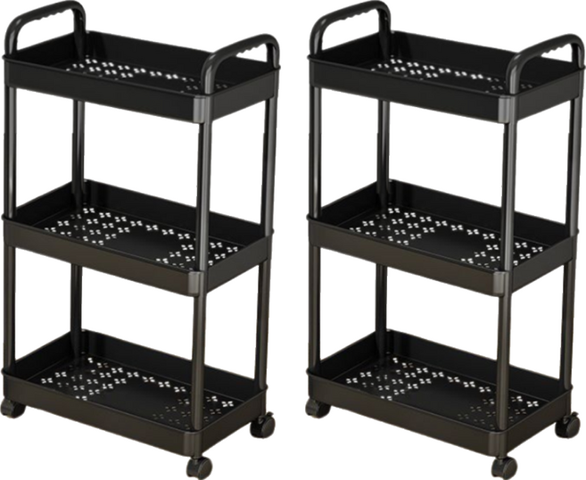安穩 儲物架 移動式置物架 萬向滑輪 PP塑料滾輪, 黑色, 3層, 2個
