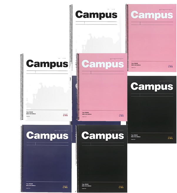 PINKFOOT Campus線圈筆記本四件組 7mm橫線 尺寸190x260mm, 粉色 + 藏青色 + 白色 + 黑色, 2組