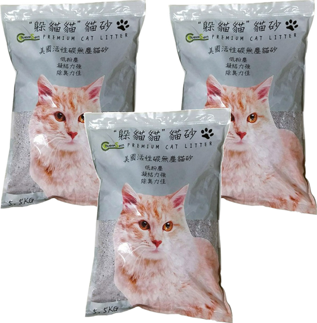 躲貓貓 美國活性碳無塵貓砂, 5.5kg, 3袋, 無添加香料