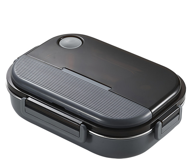 MASIONS 美心 PREMIUM 皇家316不鏽鋼分隔保溫便當盒 4格 可微波 附餐具 + 湯碗, 1個, 武士黑