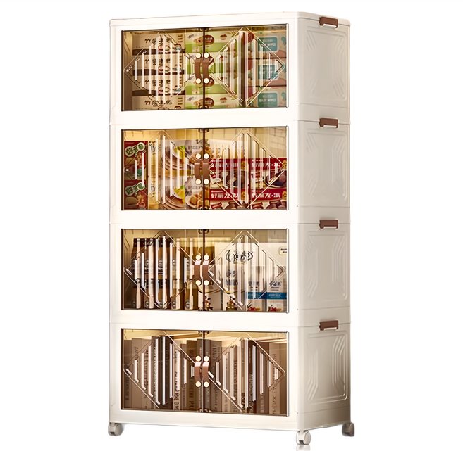 HOUDER 雙開門折疊櫃 四層, 白色 + 透明色, 1個