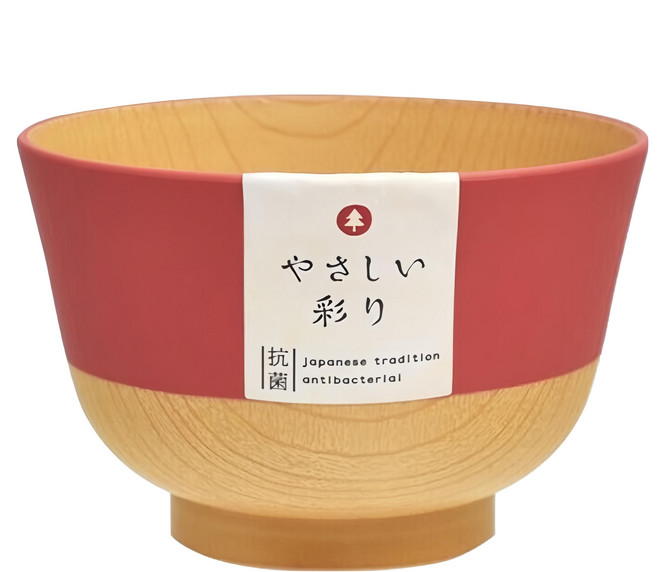 木紋抗菌輕便湯碗 日本製, 紅色, 1個