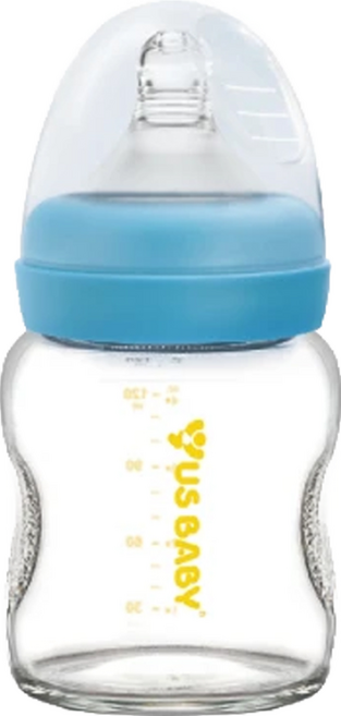 US baby 優生 真母感玻璃奶瓶 寬口徑, 藍色, 120ml, 1個