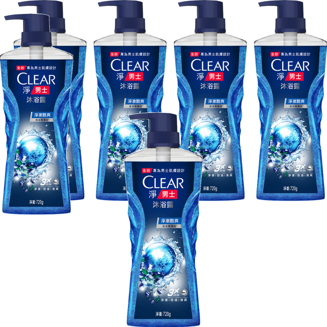 CLEAR 淨 男士平衡控油沐浴露 淨澈酷爽, 720g, 6瓶