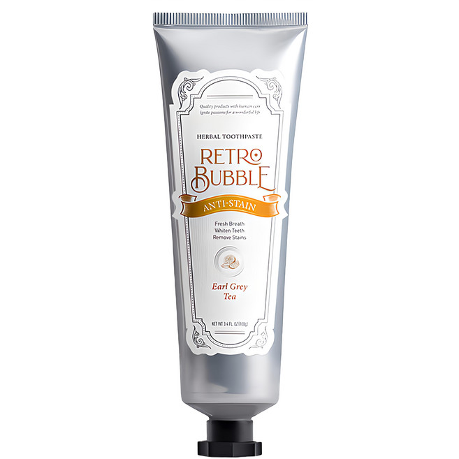 RETRO BUBBLE 去漬防護草本無氟牙膏 皇家伯爵茶, 100g, 1條