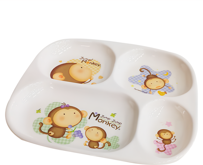 Sanpuli 山蒲利 卡通四格方盤 M-101 耐溫-20°C~+120°C, 跳跳猴 白色, 跳跳猴卡通四格方盤, 1個