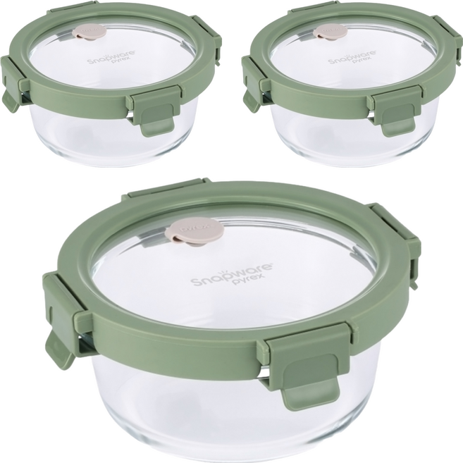 Corelle Brands 康寧餐具 Snapware Eco Green 全可拆玻璃保鮮盒, 容器 + 蓋子, 3個
