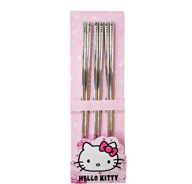 OTTO 崴昇 Hello Kitty 凱蒂貓不鏽鋼筷子組, 3雙筷子, 銀色, 1組