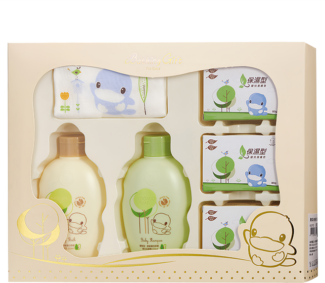 KU.KU Duckbill 酷咕鴨 酪梨燕麥沐浴禮盒 含酪梨燕麥嬰兒洗髮精 酪梨燕麥嬰兒沐浴乳 保濕型嬰兒潔膚皂 KU.KU紗布澡巾, 1盒
